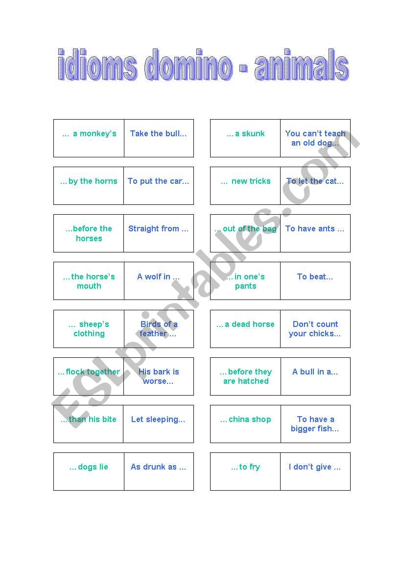 idioms domino - animals worksheet