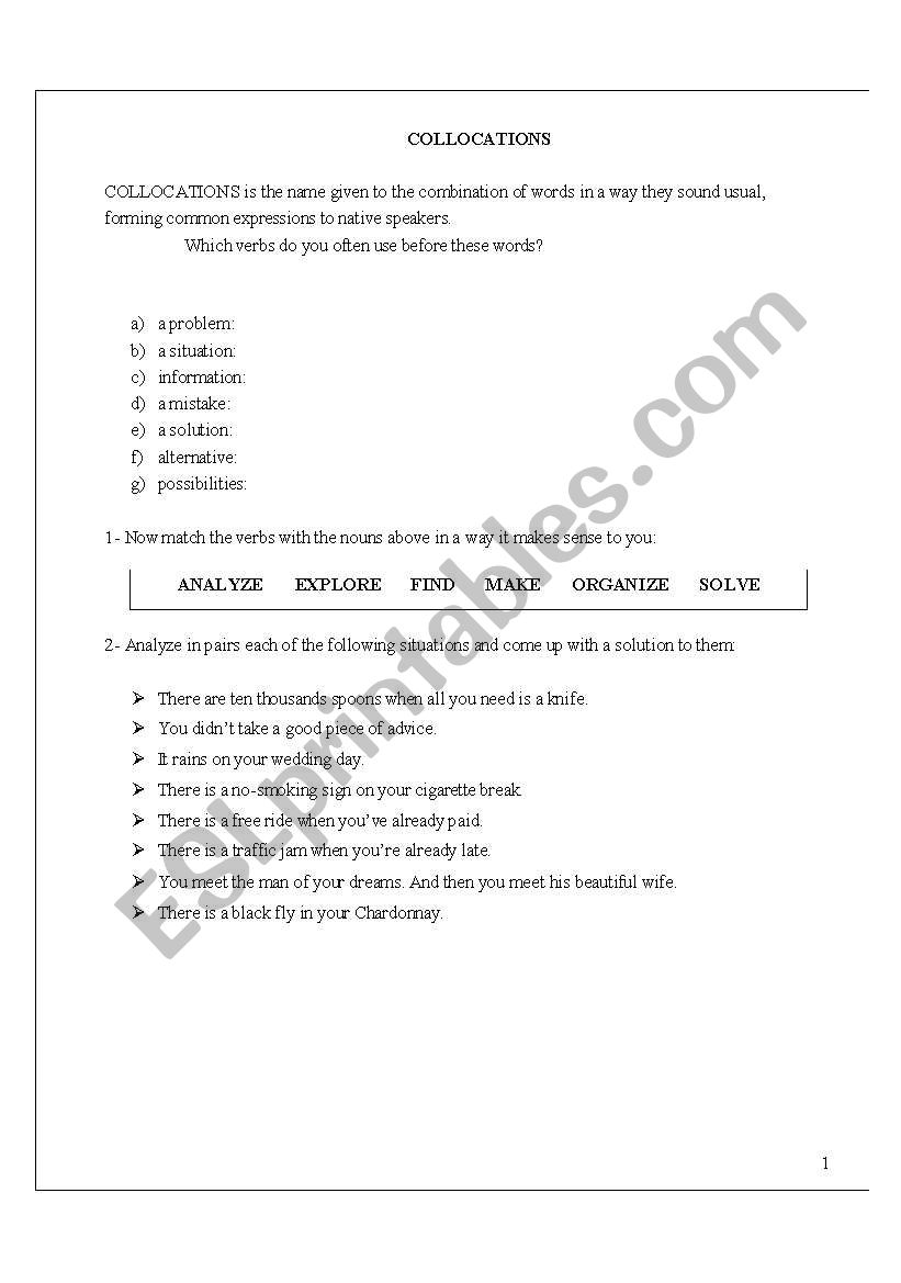 Collocations worksheet