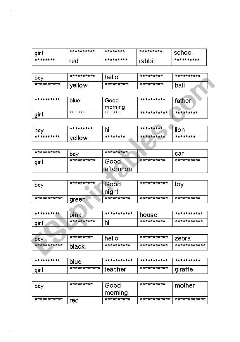 Bingo para alunos worksheet