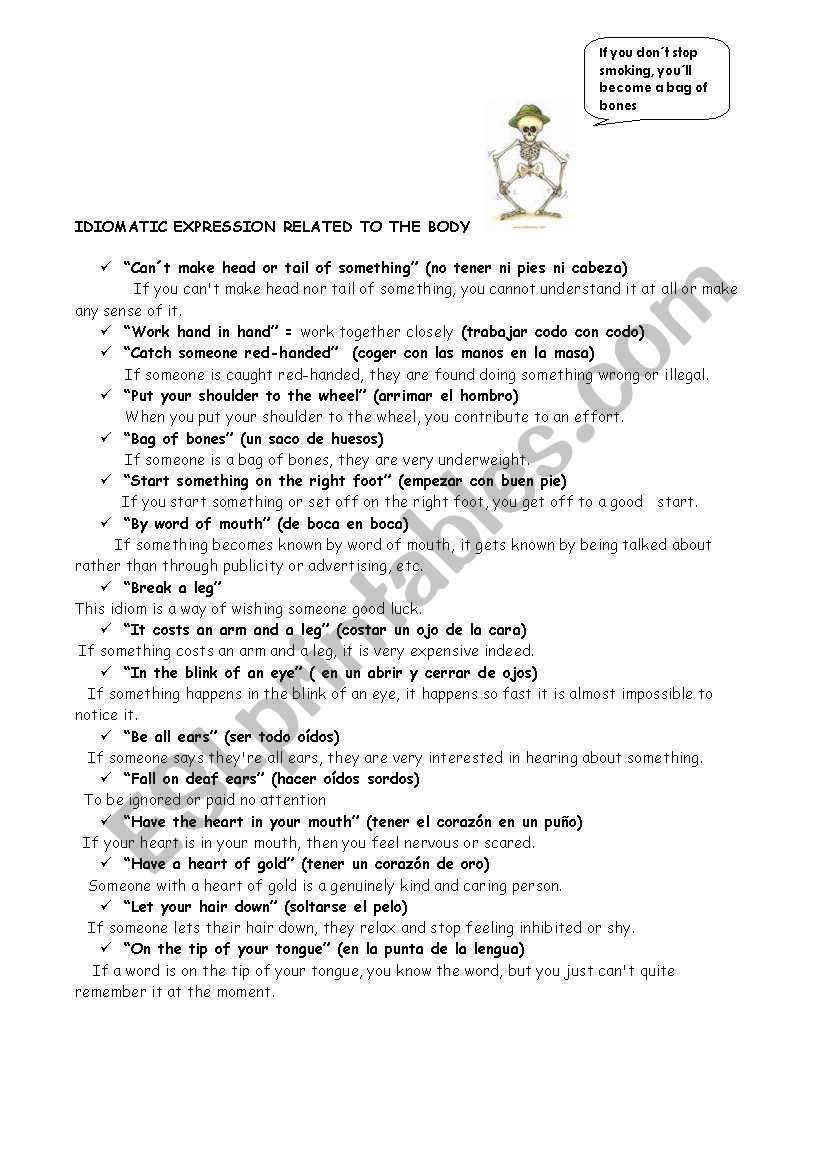 BODY IDIOMATIC EXPRESSIONS worksheet