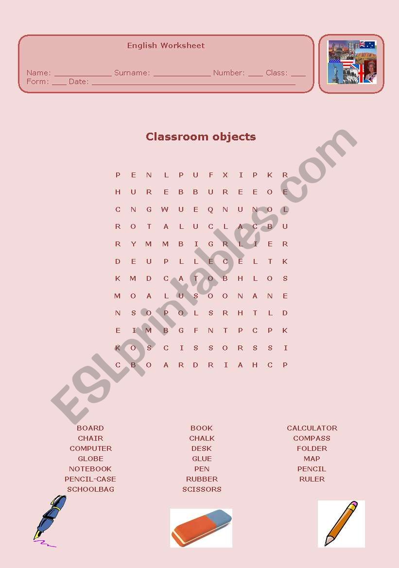 CLASSROOM OBJECTS worksheet