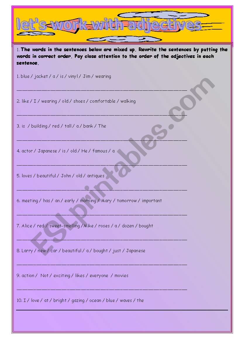 LETS WORK ON ADJECTIVES worksheet