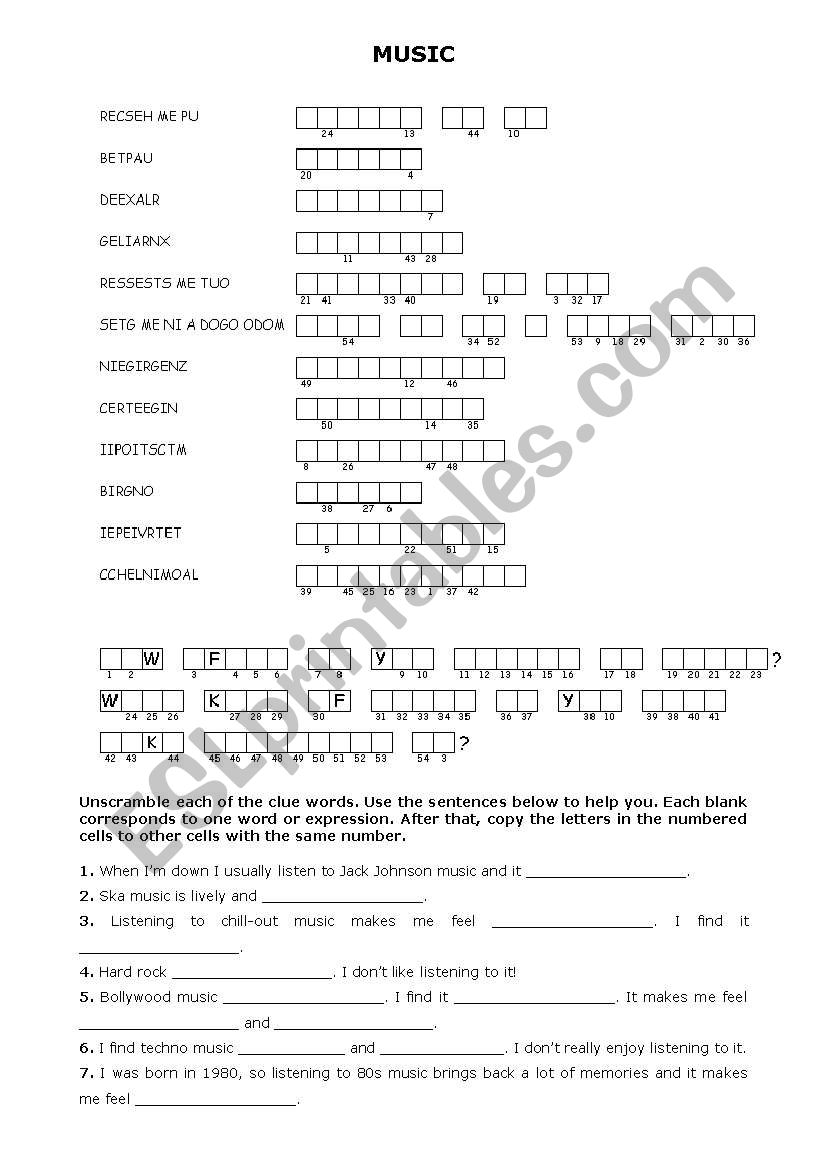 Music worksheet