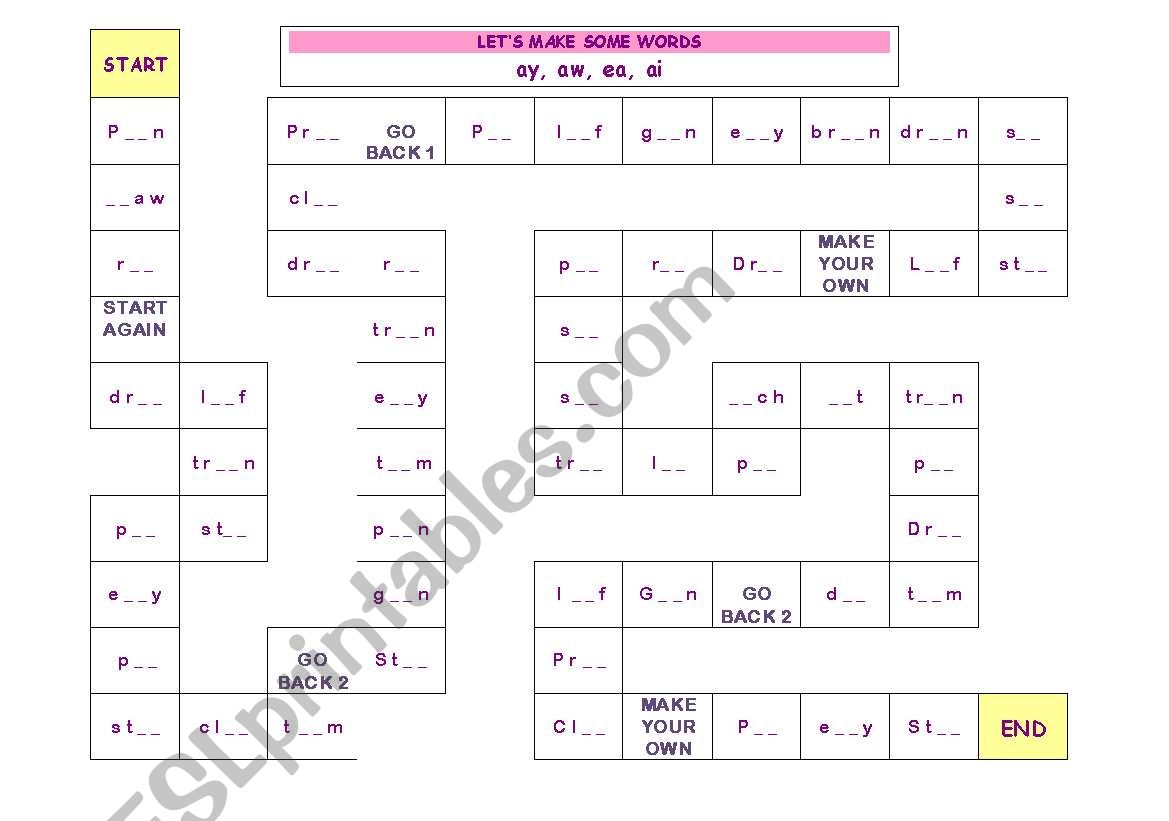 Word Blends - ay, aw, ea, ai worksheet