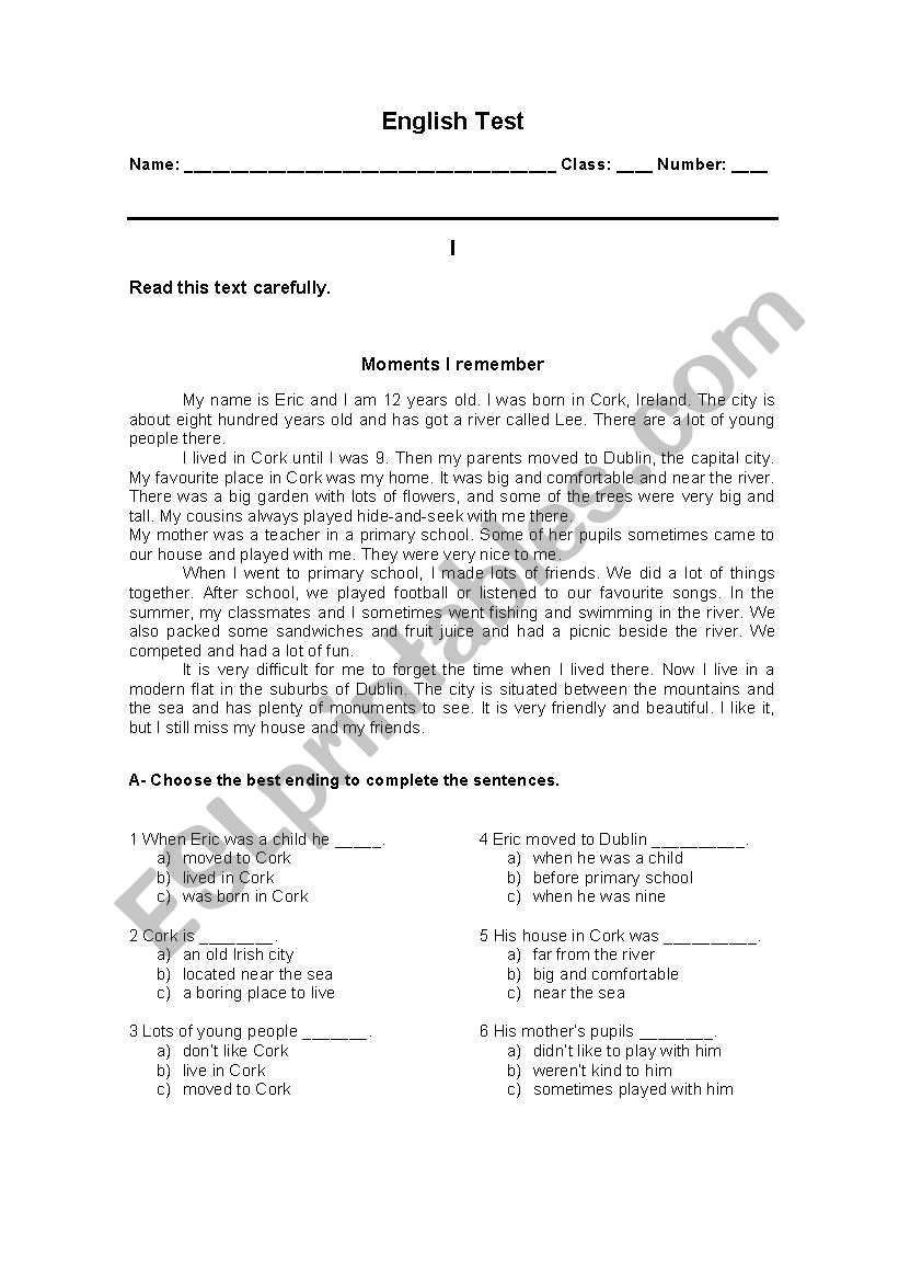 English Test - 7th grade - Landscapes