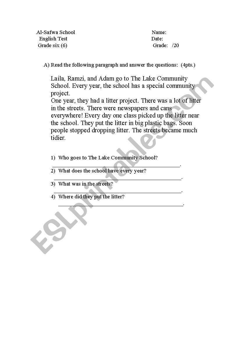 english test worksheet