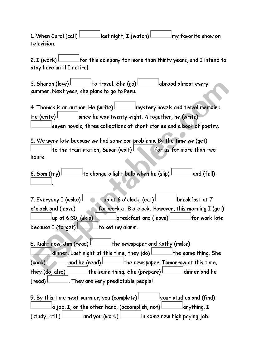 The tenses worksheet