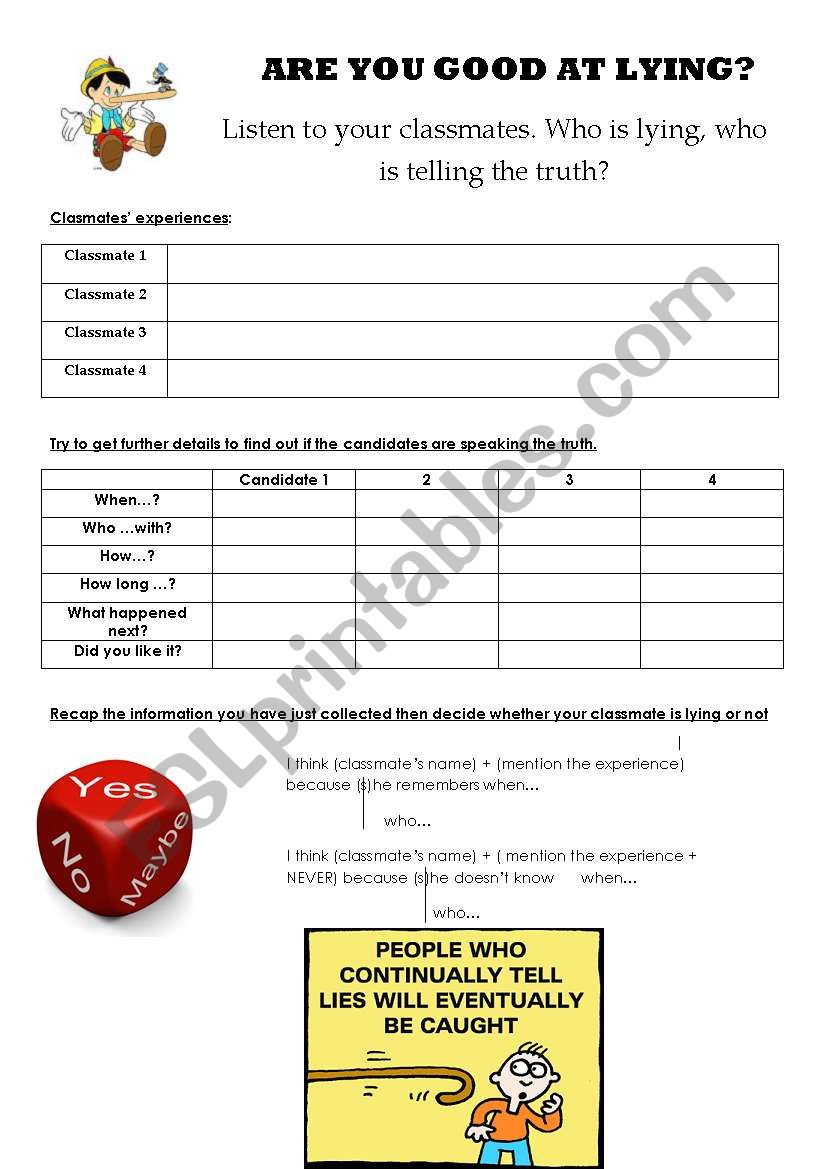 Are you a liar? worksheet