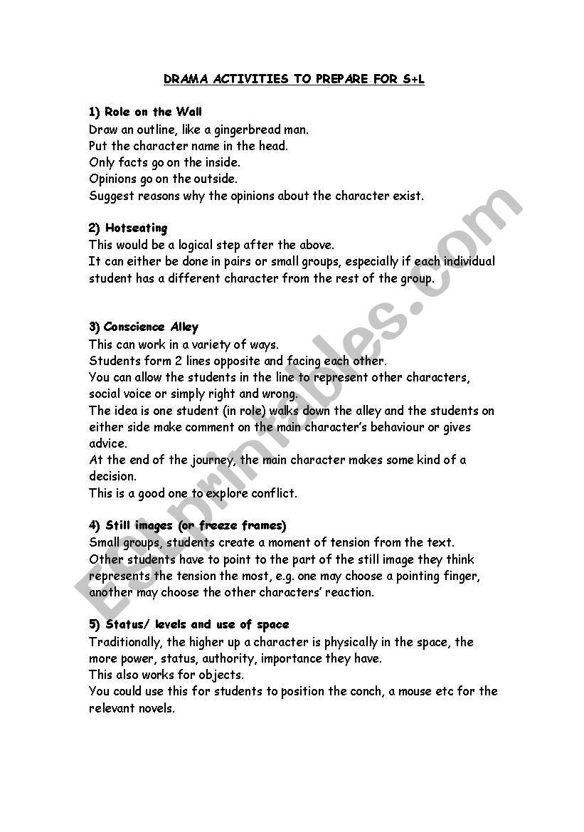 drama activities worksheet