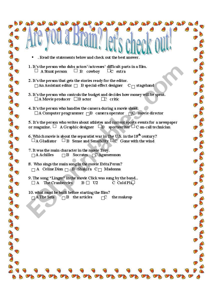 vocabulary about movies worksheet