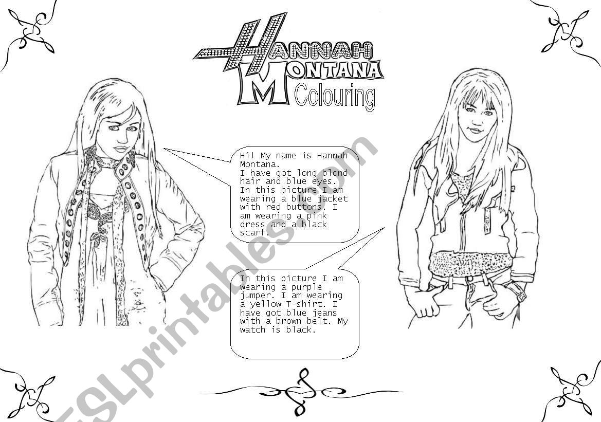 Colour Hannah Montana! worksheet