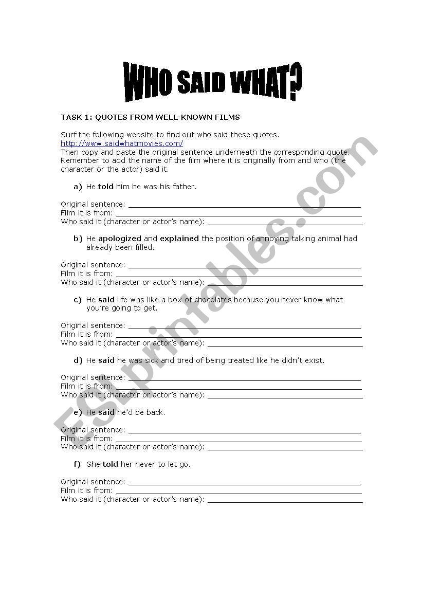 Who Said What? worksheet