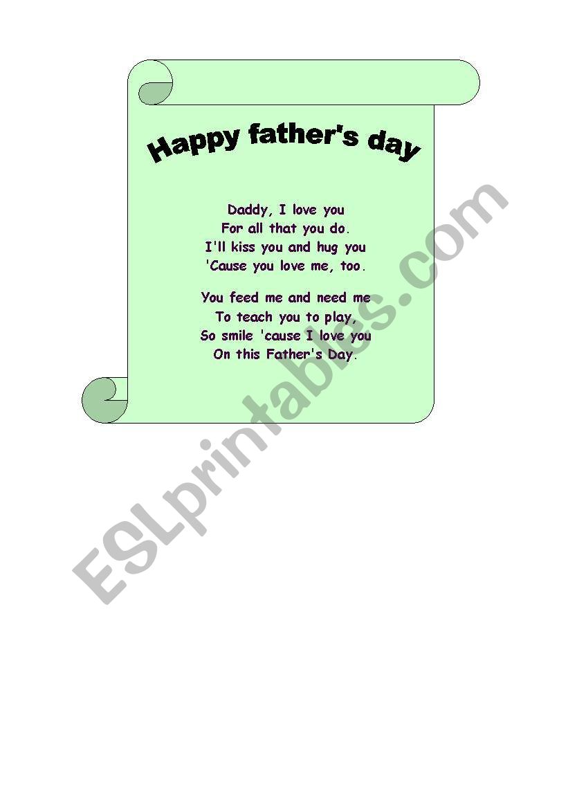 Fathers day poem worksheet