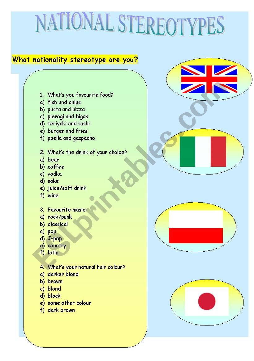 NATIONAL  STEREOTYPES worksheet