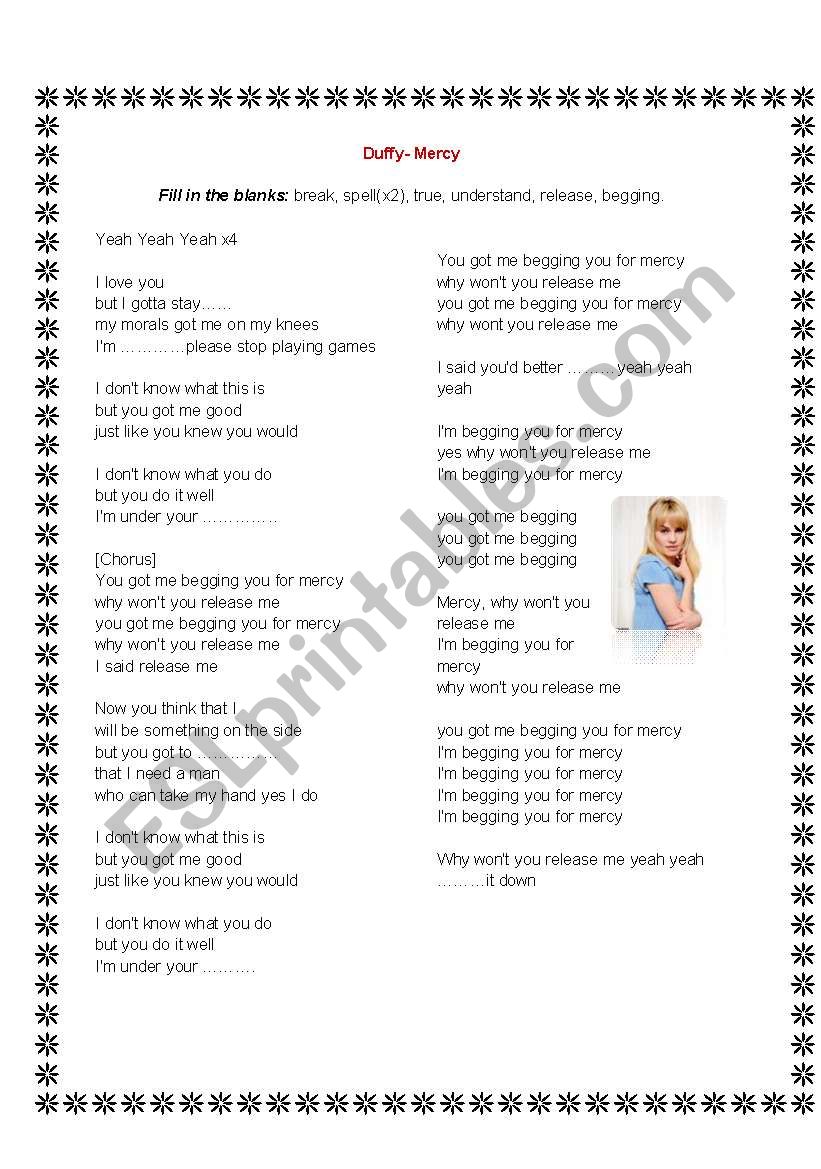 Duffy- Mercy Lyrics and Exercise