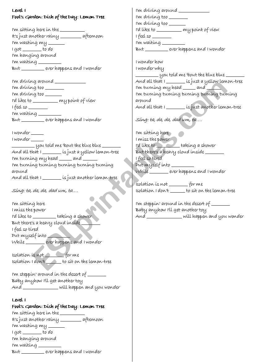 Lemon tree worksheet