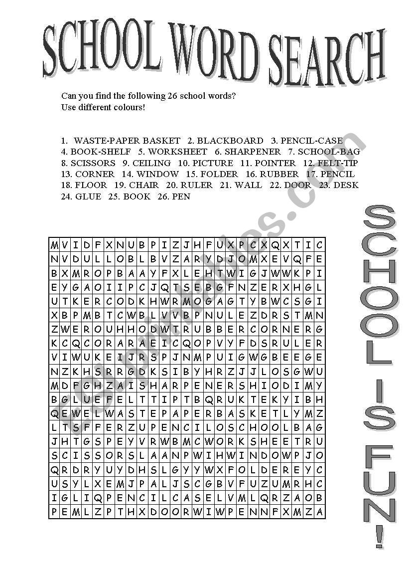 School Word Search worksheet