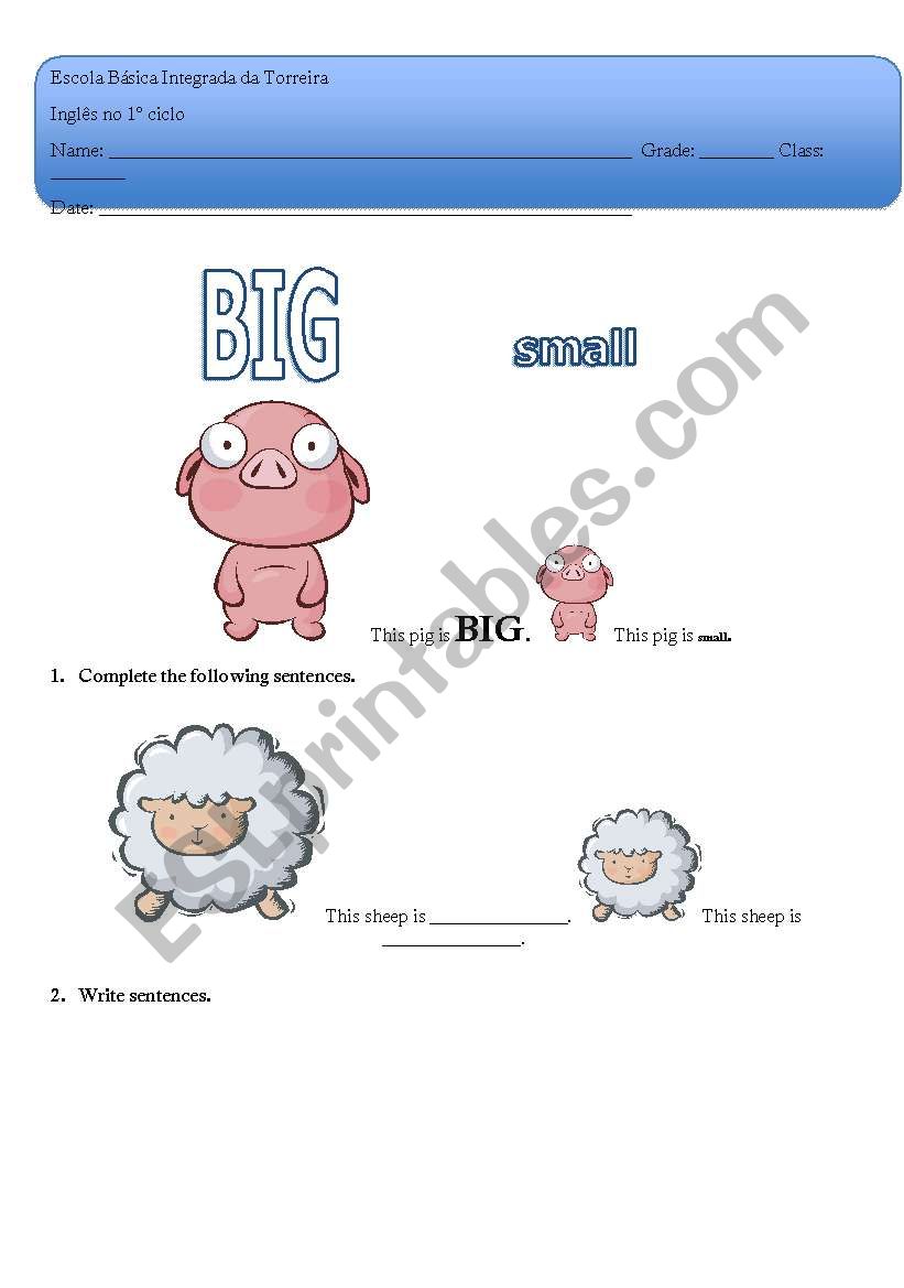 Animals- size I worksheet