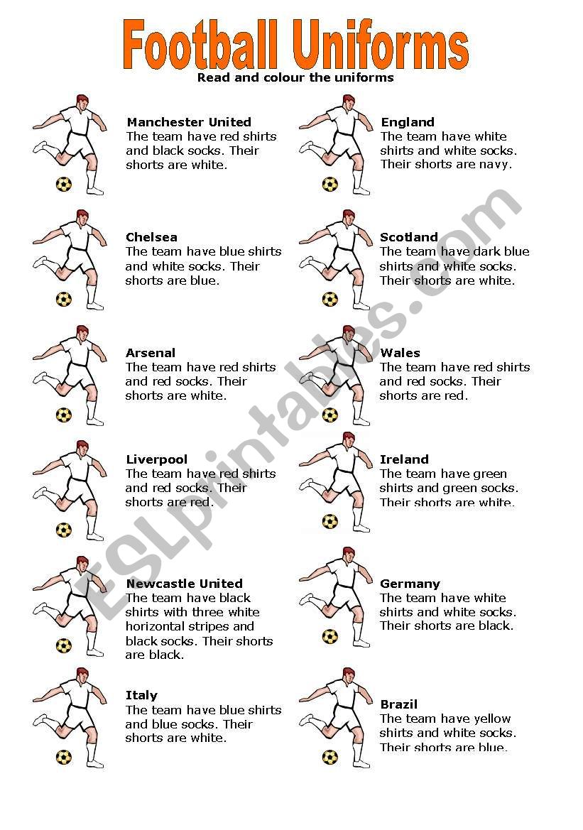 FOOTBALL UNIFORMS worksheet