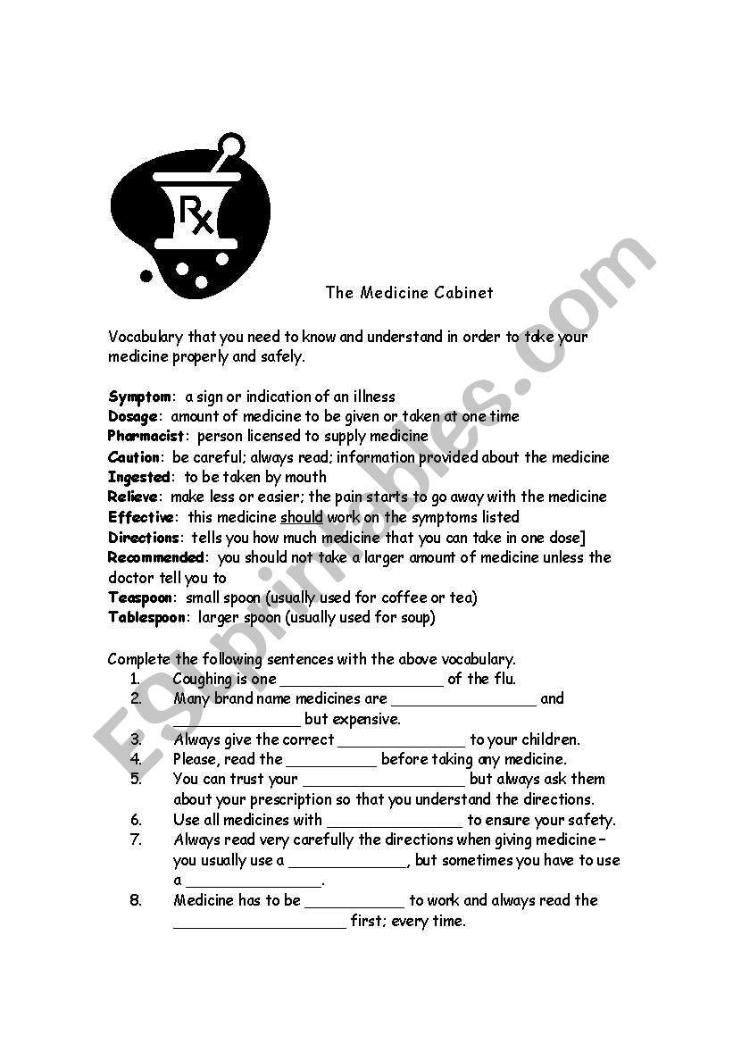 Medicine Cabinet worksheet