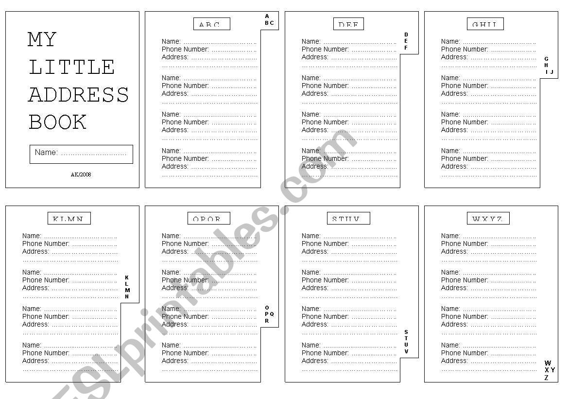 My Little Address Book worksheet