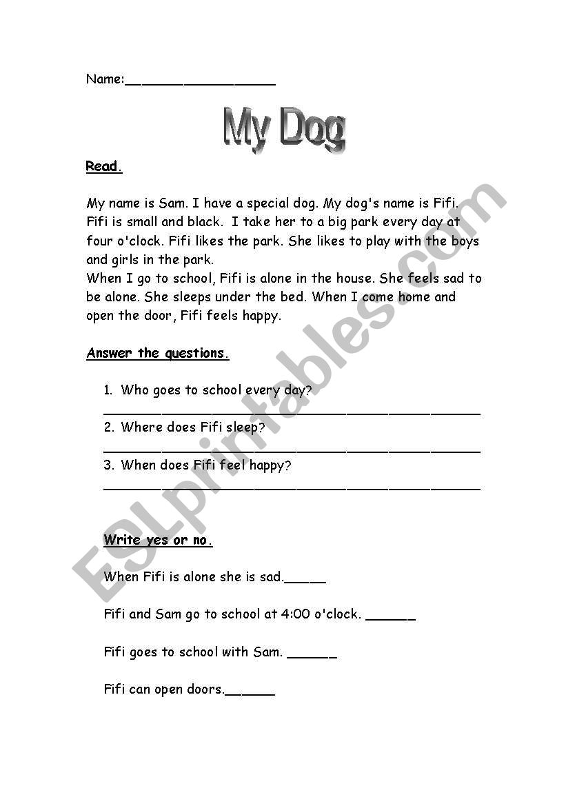 My Dog worksheet