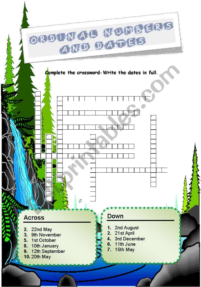 Ordinal numbers and dates worksheet