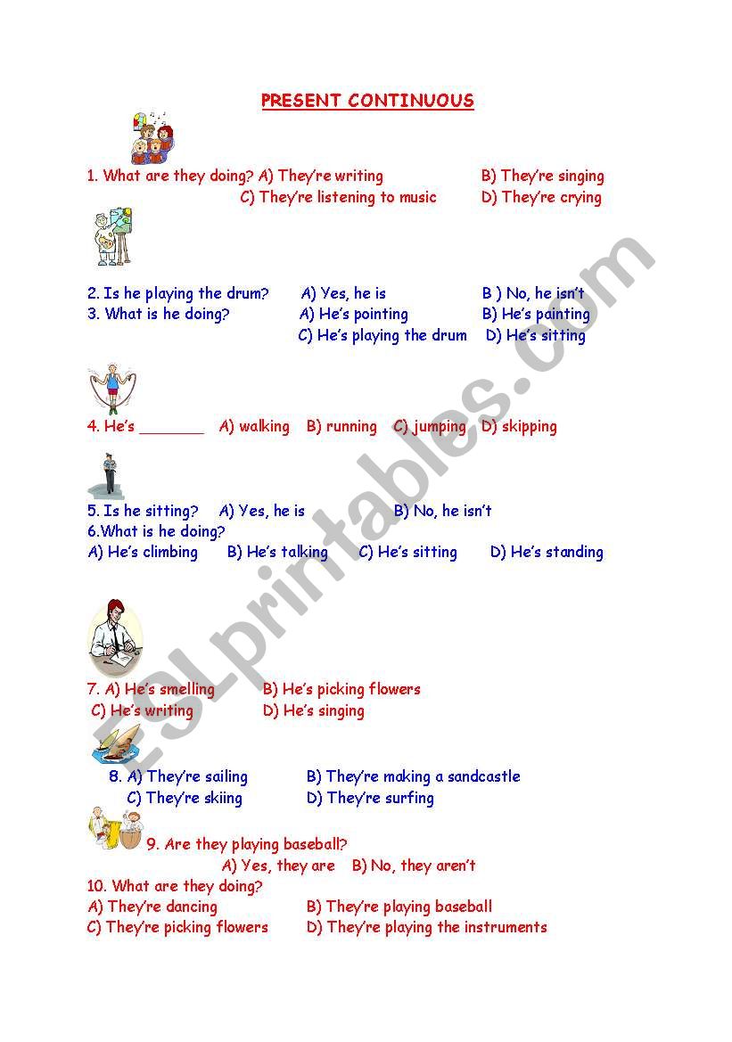 present continuous worksheet