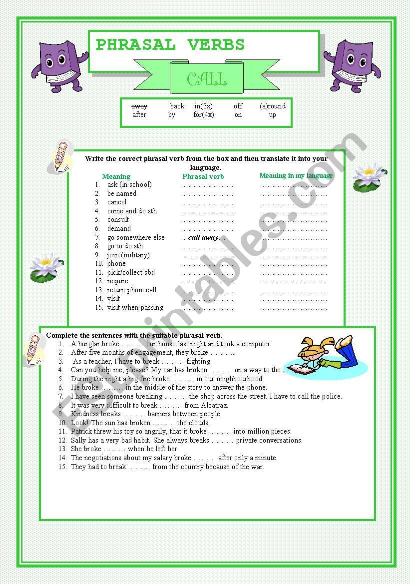 Phrasal verbs - CALL worksheet