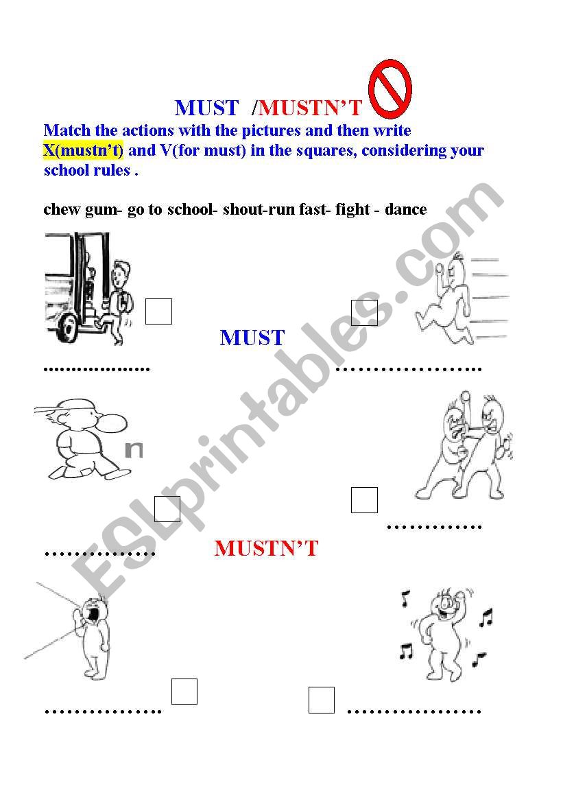 Must /Mustnt  (at school) worksheet