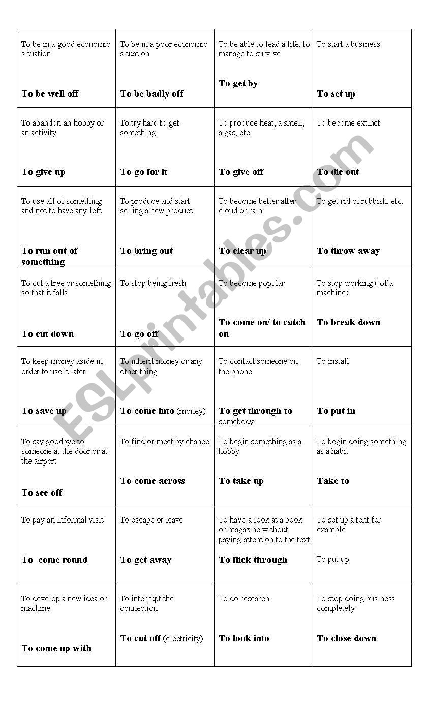 Phrasal verbs card game for First Certificate