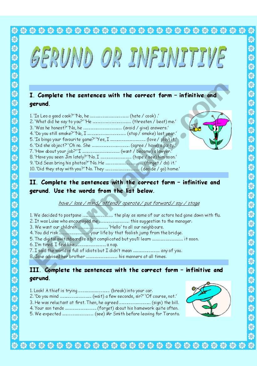 Gerund Or Infinitive - 2 pages