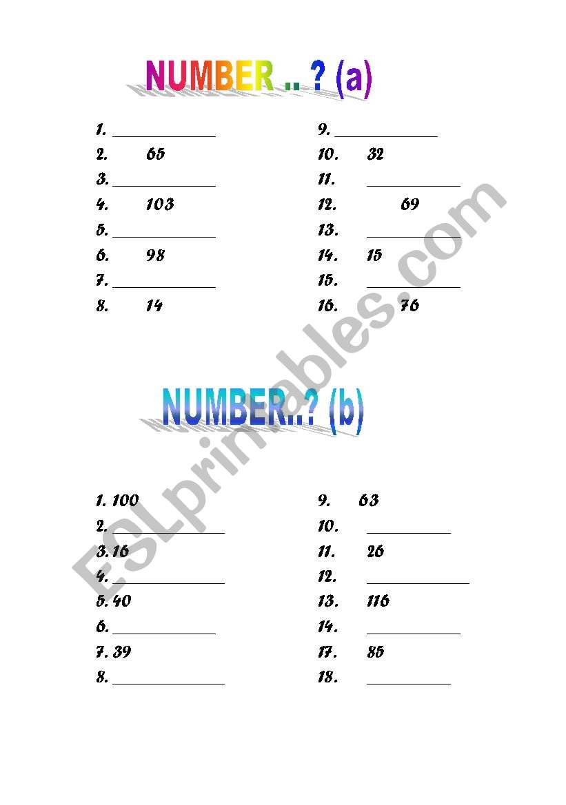 Numbers worksheet
