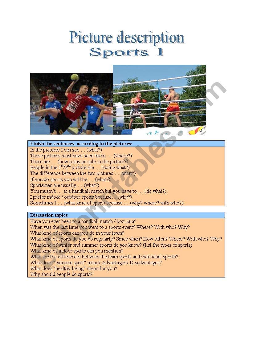 Picture Description Sports 1 worksheet