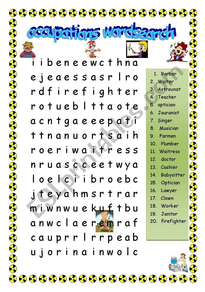 occupations wordsearch worksheet