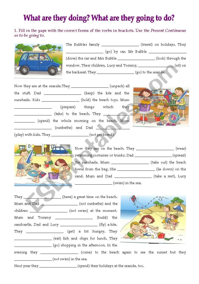 The BubblesÂ´ Holidays cloze worksheet