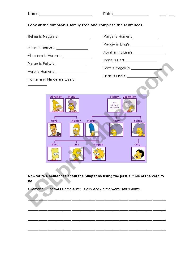 Simpsons family worksheet