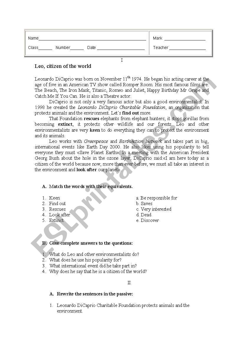 worksheet about environment worksheet