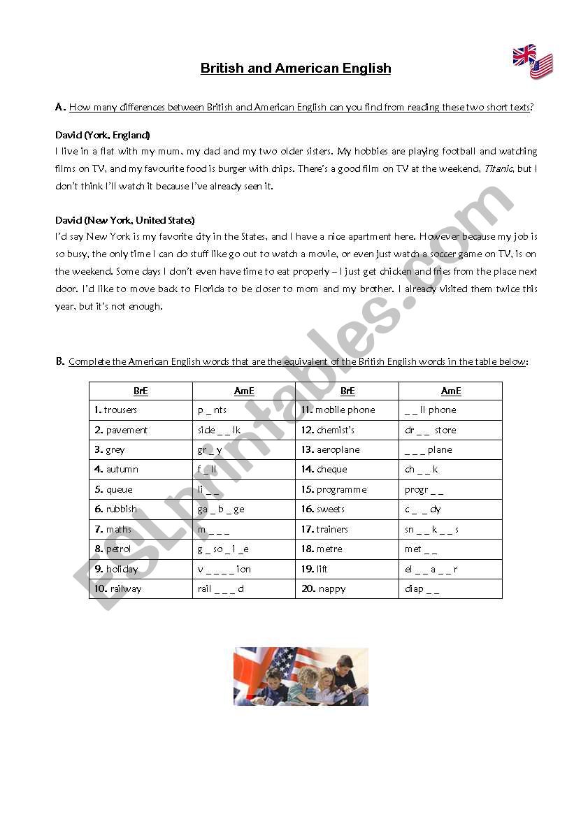 AmE & BrE worksheet