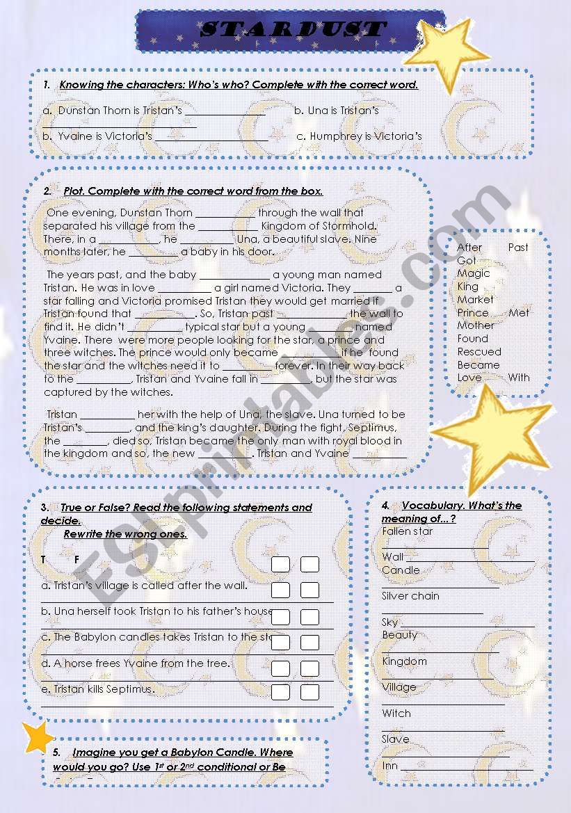 Stardust, the movie worksheet