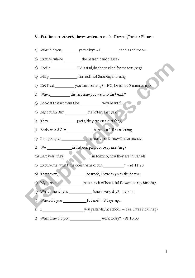Verb Tense worksheet
