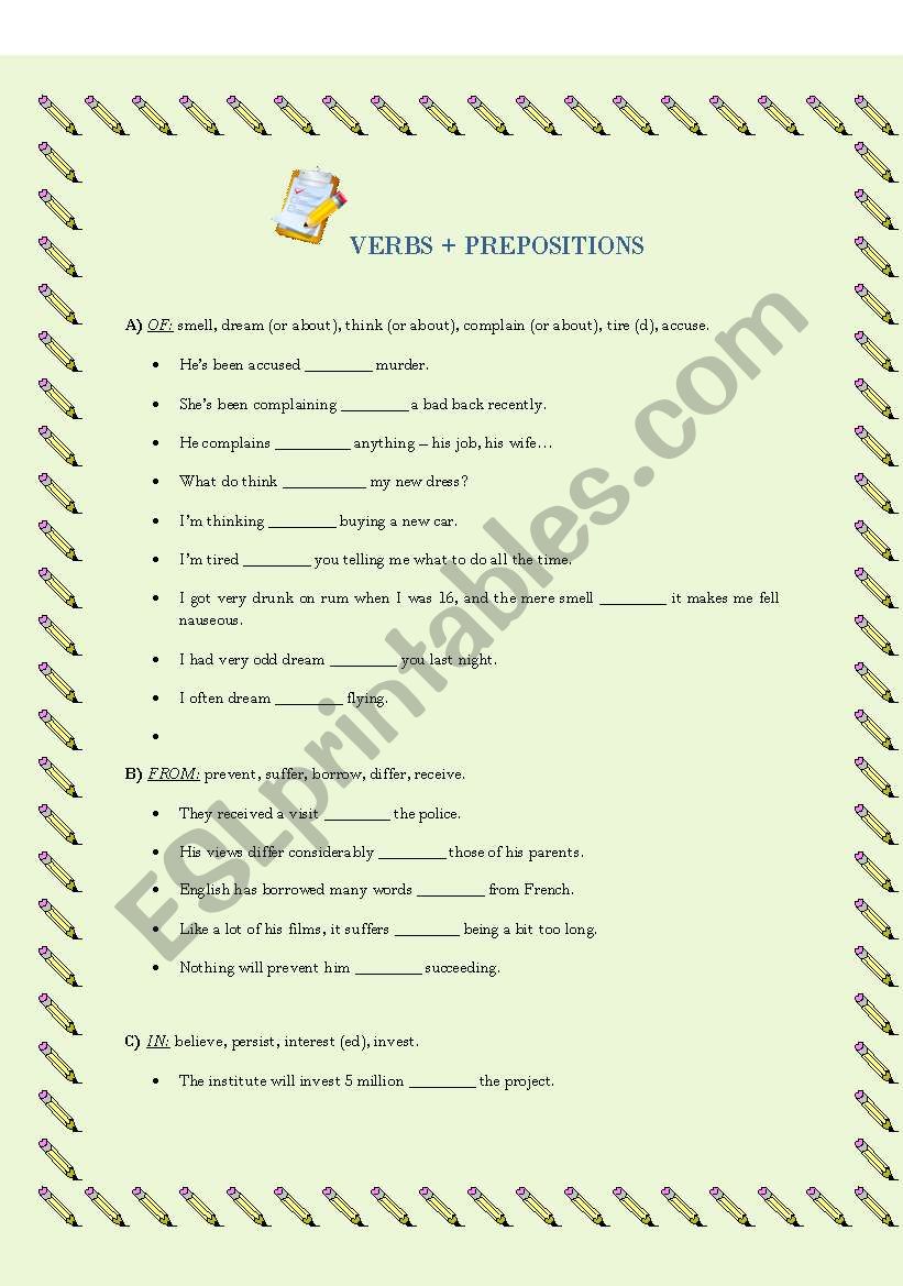 Verbs and its prepositions worksheet