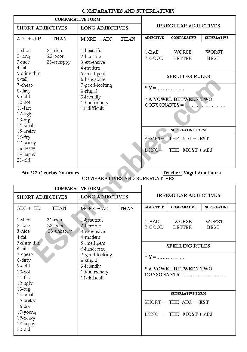 comparative and superlatives worksheet