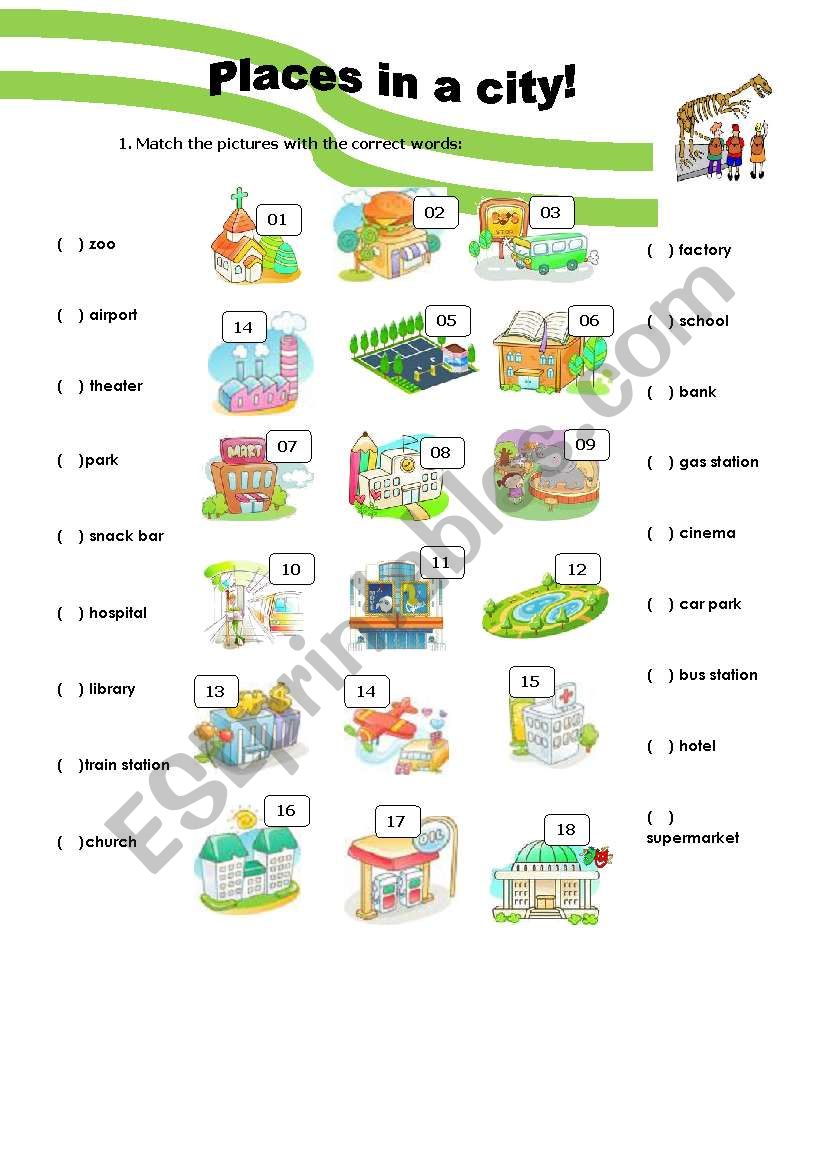 Places in a city worksheet