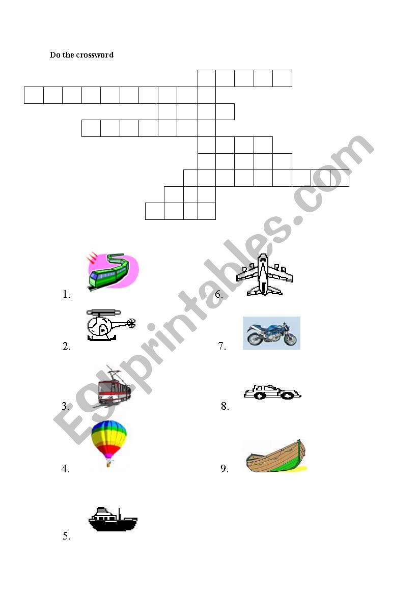 transport - crossword worksheet