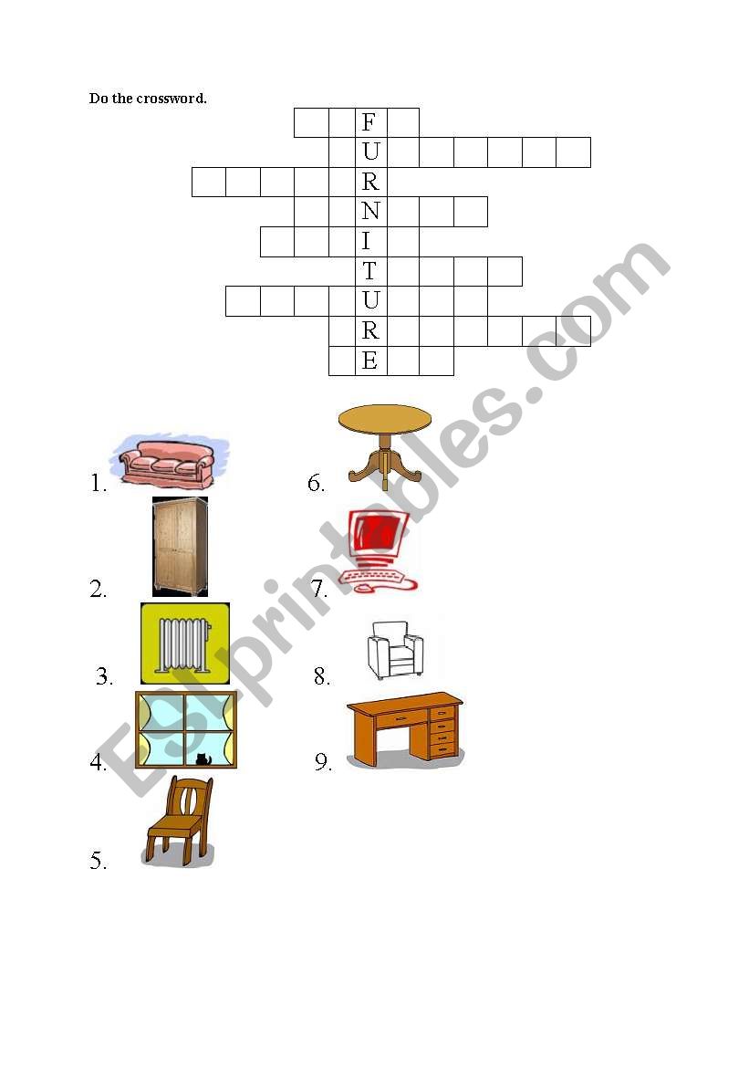 furniture - crossword worksheet