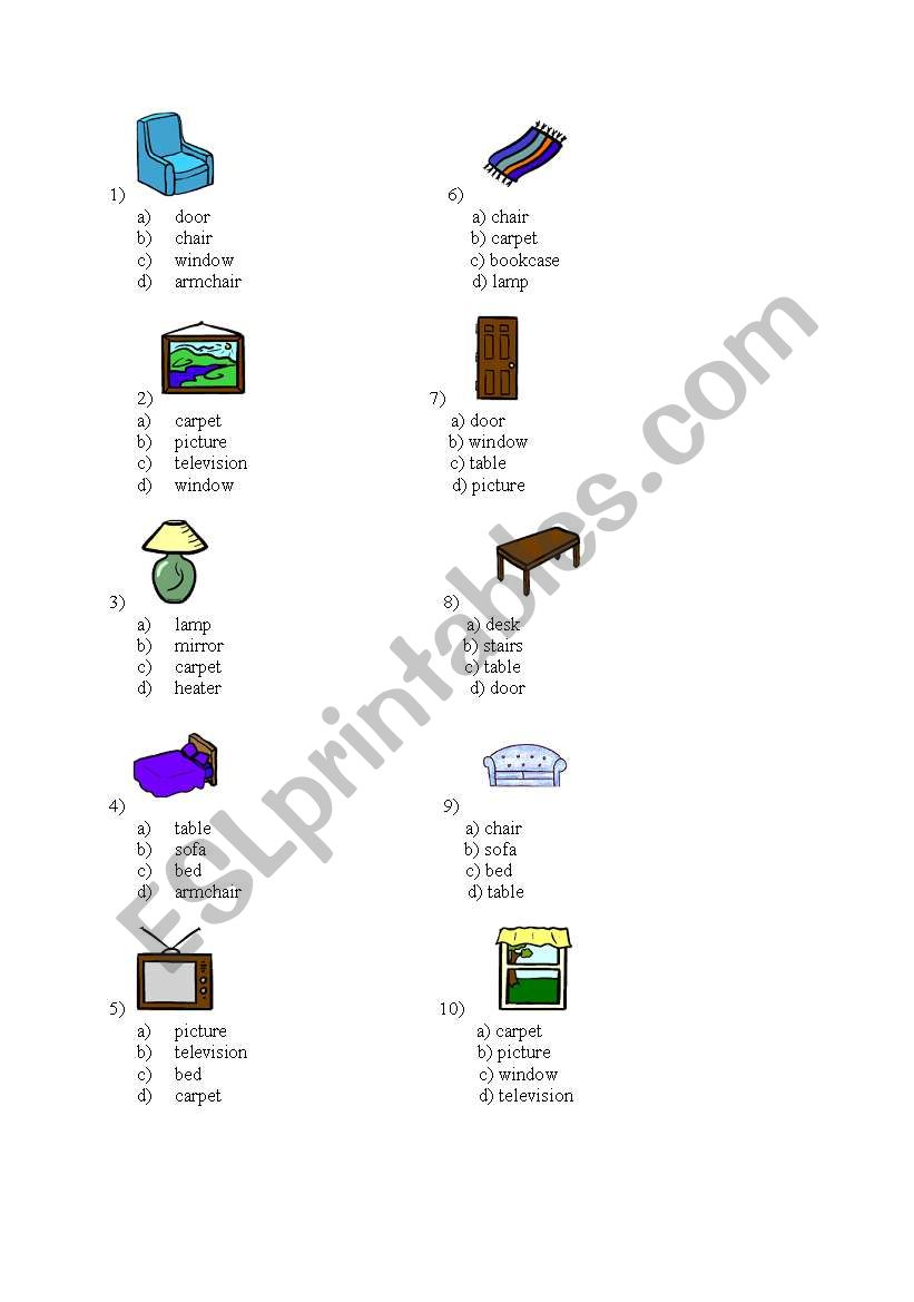 furniture quizz worksheet