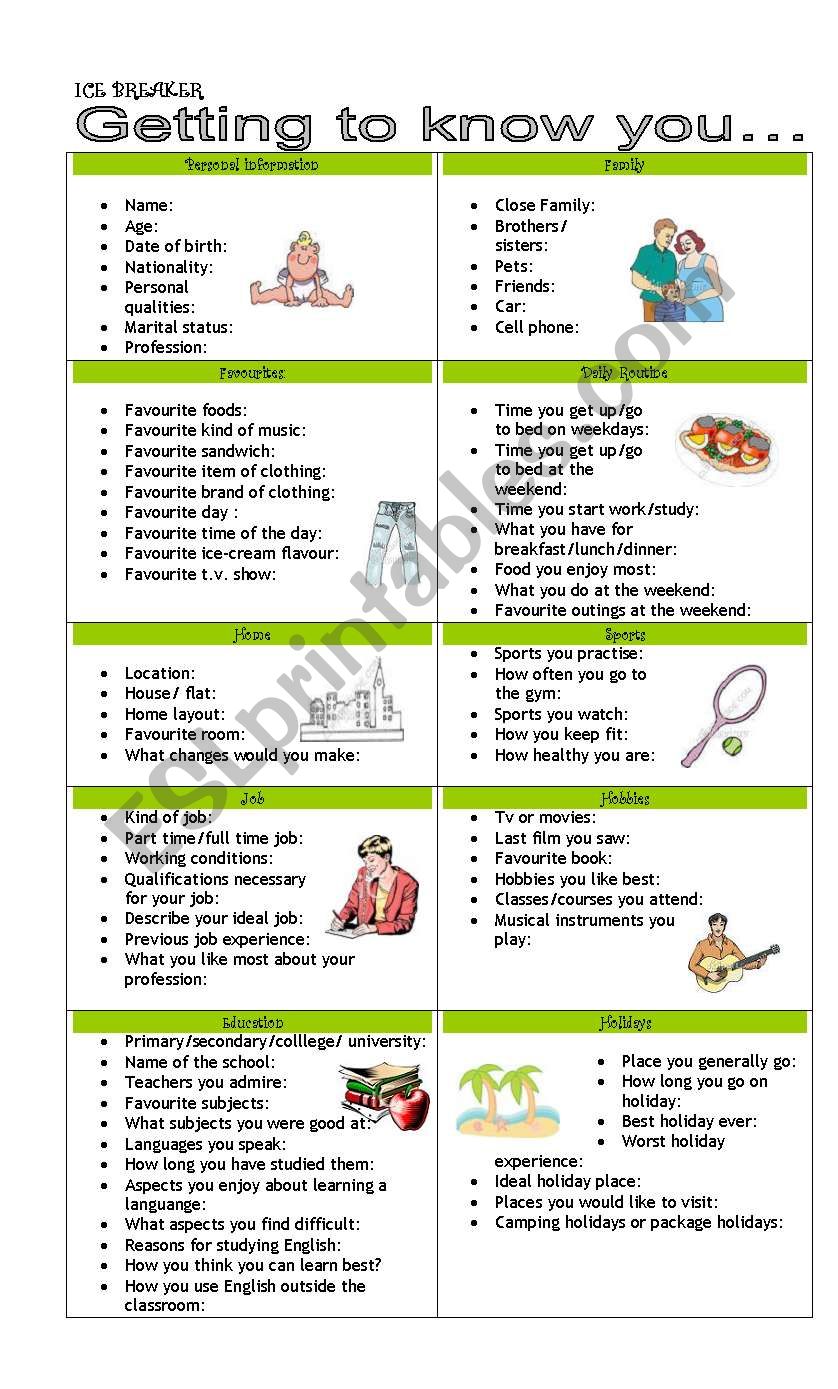 ICEBREAKER FOR YOUNG LEARNERS AND ADULTS