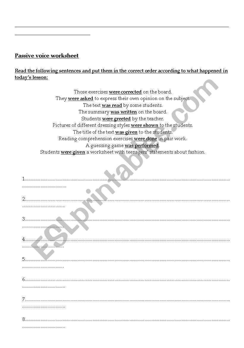 Classroom passive voice worksheet