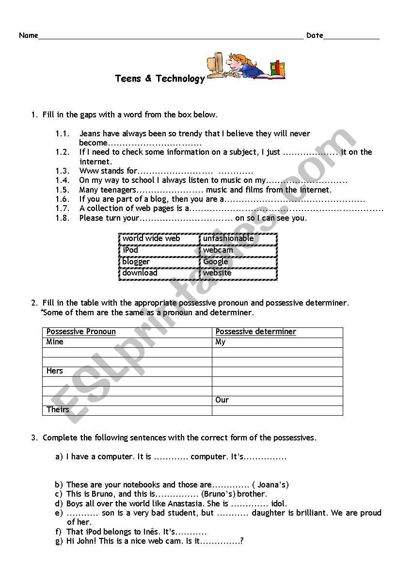 Teens & Technology worksheet